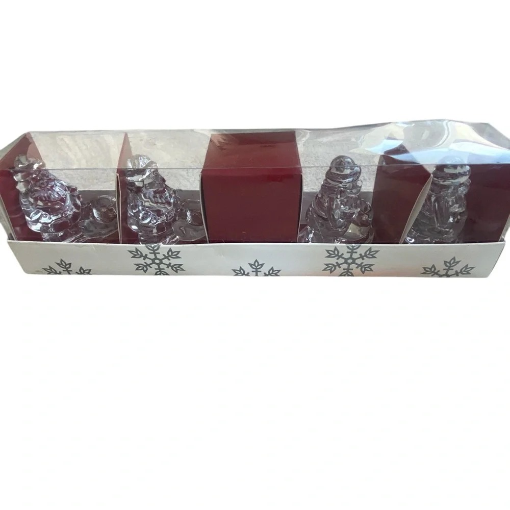 WILLIAMS SONOMA Set of 4 Glass Santa Tiny Taper Candle Holders